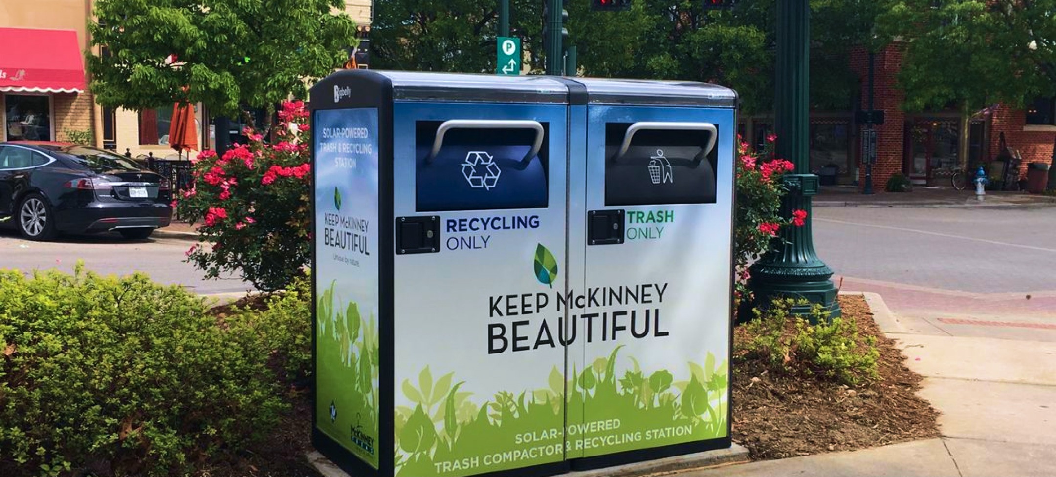bigbelly recycling and trash bin in mckinney