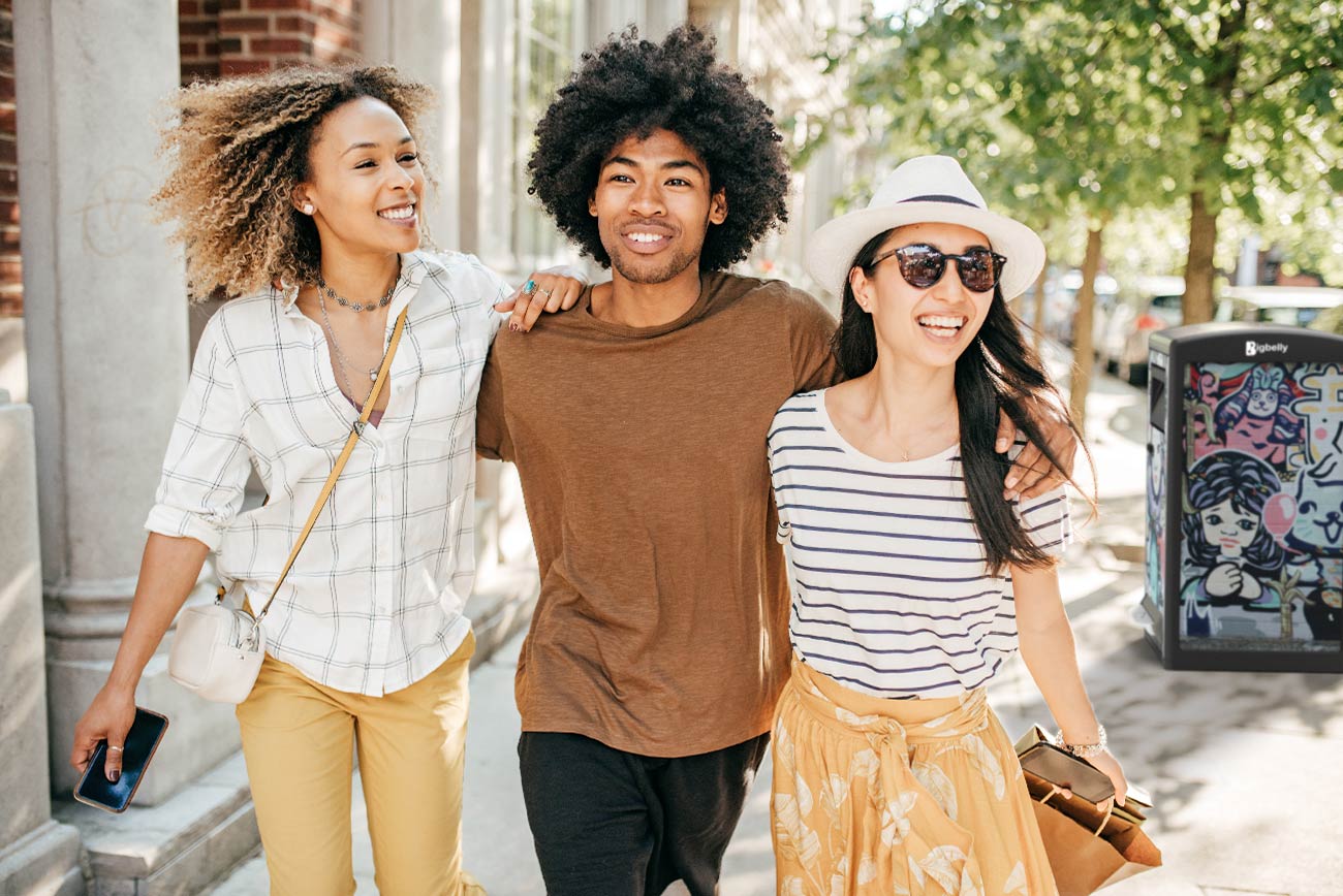 big belly bin with wrap in city area